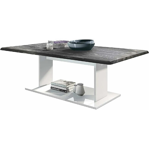 Mpc Table De Salon Table Basse En Blanc Avec Plateau De Dessus En Marbre Graphite 40 X 120 X 70