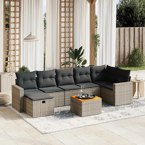 vidaXL Salon de jardin 8 pcs avec coussins gris résine tressée