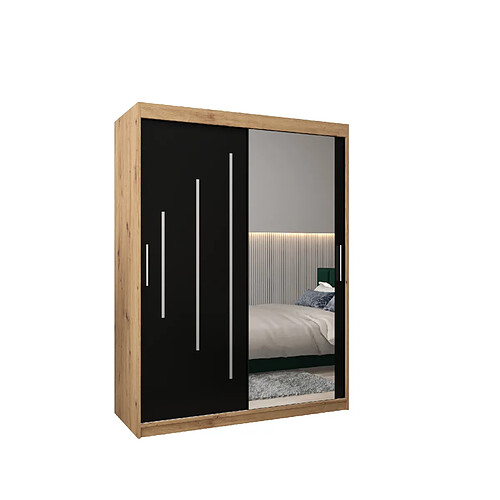 Abiks Meble Armoire YORK 2 À Portes Coulissantes 200/150/62 2 Portes (Artisan/Noir)