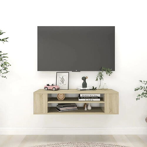 vidaXL Meuble TV suspendu Chêne sonoma 100x30x26,5 cm Bois ingénierie