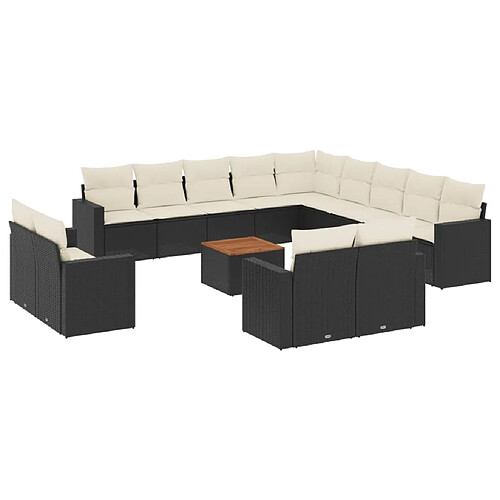 Maison Chic Salon de jardin avec coussins 14 pcs, Ensemble Tables et chaises de jardin, noir résine tressée -GKD833556