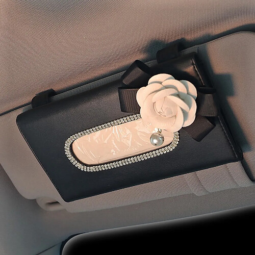 Universal Mignonne fleur cristal mouchoir porte-papier pare-soleil auto suspension cuir pare-soleil auto tissu coque femme accessoires auto | support | porte-voiture sur papier porte-papier(Le noir)