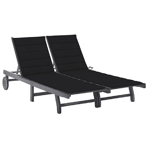 Maison Chic Chaise longue de jardin 2 places avec coussin | Bain de soleil Relax | Transat Gris Acacia -GKD50824