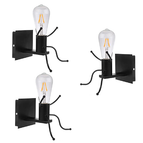 Stoex 3x Applique Murale Créatifs Petit Gens Fer Métal,Lampe de Mur Simple Homme Poupée De Mode pour Cuisine Restaurant Bar Chambre à Coucher Café ( E27 No