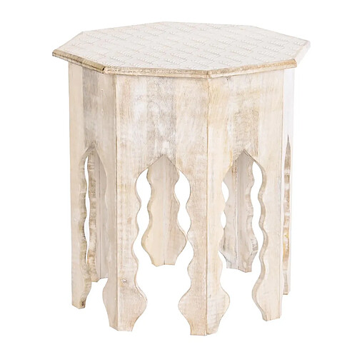 Pegane Table d'appoint en bois de manguier coloris naturel, blanc - diamètre 49 x hauteur 35 cm