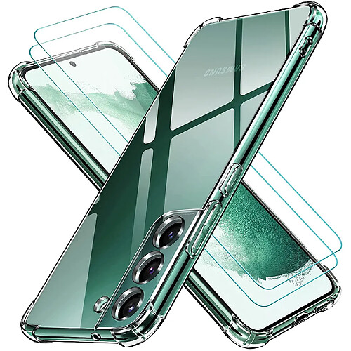 Coque Silicone Transparente Angles Renforces + 2 Verres Trempes Pour Samsung Galaxy S22 5G Little Boutik®