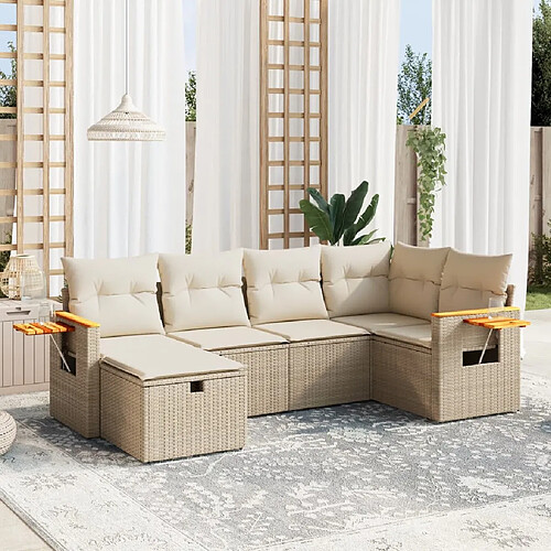 vidaXL Salon de jardin avec coussins 6 pcs beige résine tressée