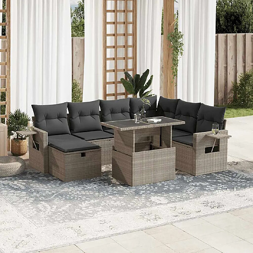 vidaXL Salon de jardin 8 pcs avec coussins gris clair résine tressée