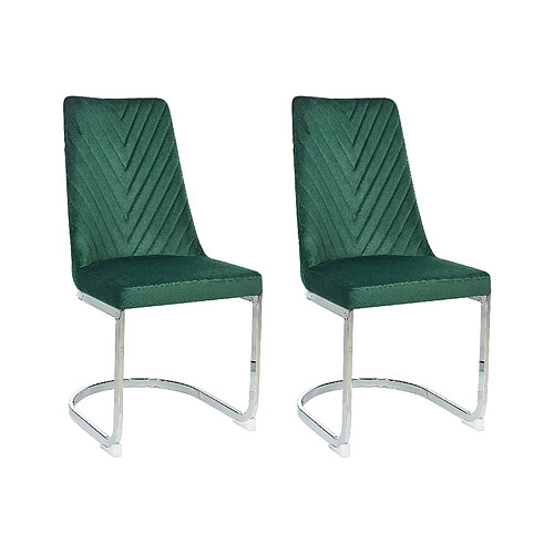 Beliani Chaise de salle à manger Chaise en porte-à-faux ALTOONA Set de 2 Velours Vert émeraude