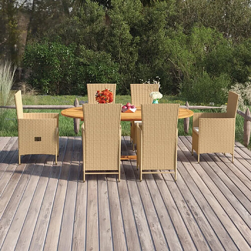 Salle à manger de jardin 7 pcs,Table et chaise à dîner Résine tressée Beige -MN67873