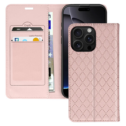 Avizar Étui Folio pour iPhone 16 Pro Max Losange Porte cartes Support Vidéo Rose