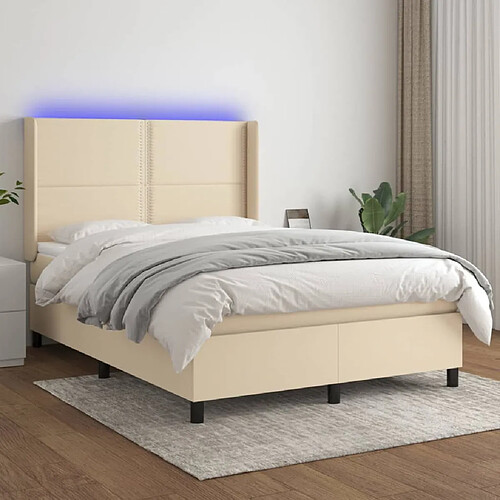 vidaXL Sommier à lattes de lit matelas LED Crème 140x200 cm Tissu