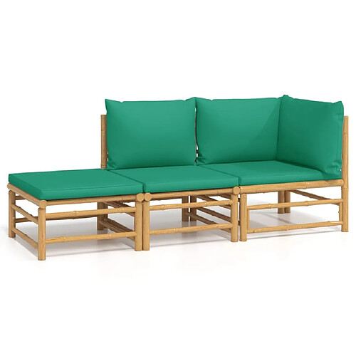 Maison Chic Salon de jardin 3 pcs + coussins - Mobilier/Meubles de jardin - Table et chaises d'extérieur vert bambou -MN61077