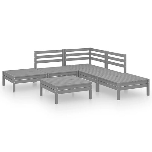 Maison Chic Salon de jardin 6 pcs - Table et chaises d'extérieur - Mobilier/Meubles de jardin Moderne Bois de pin massif Gris -MN18286