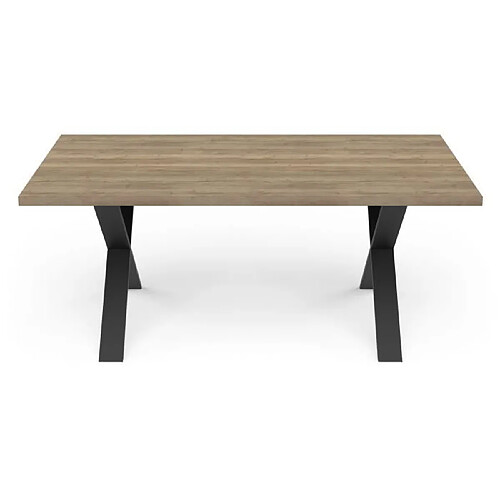 Table - STOUT - Rectangulaire - Décor mélamine halifax - Pied en X noir mat - 6 places - 180 x 90 cm - DEMEYERE