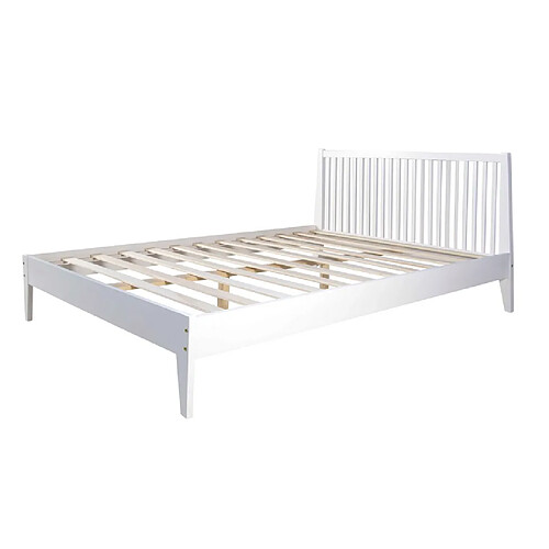 Homestyle4U Lit double en bois massif 140x200cm blanc pin lit futon a lattes cadre de lit