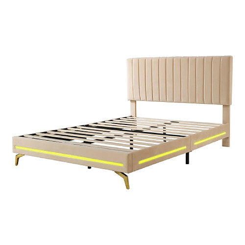 ComfortXL Lit Rembourré 140 X 200 Cm Avec Éclairage Led Et Sommier À Lattes