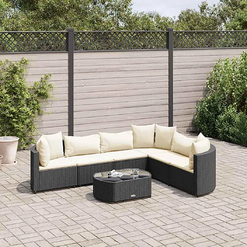 vidaXL Salon de jardin 7 pcs avec coussins noir résine tressée