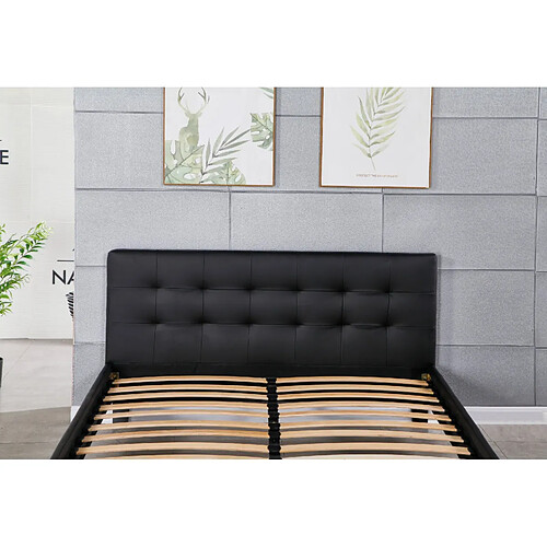 Literie Julien frederic - Solide et Confortable Lit avec Sommier + Tête de Lit Capitonnee Couleur NOIR + Pieds en 10 cm pour matelas en 140x200 - 2 x 13 Lattes - revetement PVC Simili facile d'entretien - Montage Rapide et Facile