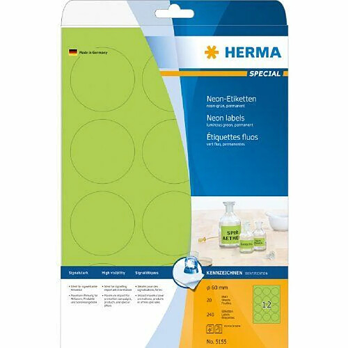 Elysees Paris Herma 5155 Étiquettes diamètre 60 A4 LaserCopy 240 pièces Vert fluo