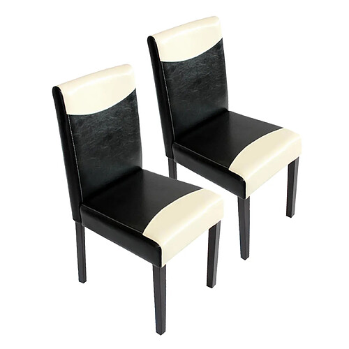 Mendler Lot de 2 chaises de séjour Littau ~ simili-cuir, noir/crème, pieds foncés