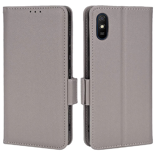 Etui en PU texture litchi, anti-rayures avec support gris pour votre Xiaomi Redmi 9A/Redmi 9AT