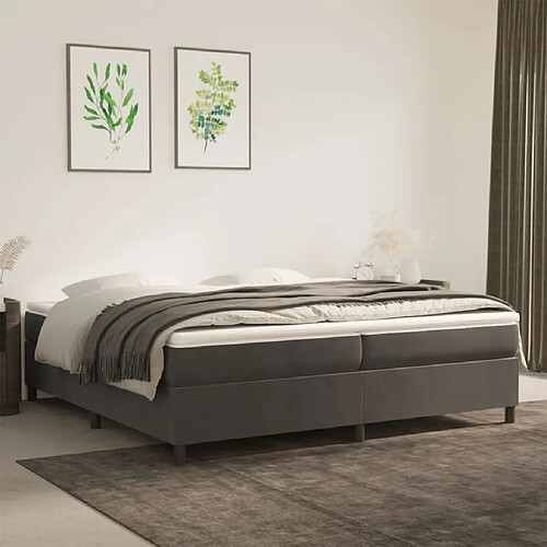 Maison Chic Lit Adulte - Lit simple Lit à sommier tapissier et matelas moelleux - Meuble de Chambre - Gris foncé 200x200cm Velours -MN26944