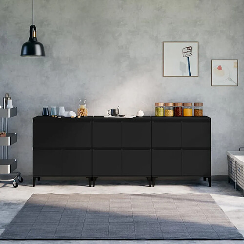 vidaXL Buffets 3 pcs noir 60x35x70 cm bois d'ingénierie