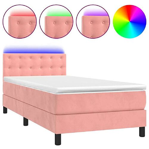 Maison Chic Lit adulte- Lit + matelas,Sommier à lattes de lit avec matelas et LED Rose 90x200 cm -GKD96280