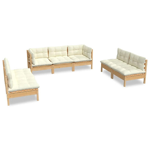 Maison Chic Salon de jardin 7 pcs + coussins - Mobilier/Meubles de jardin - Table et chaises d'extérieur crème Bois de pin massif -MN41671