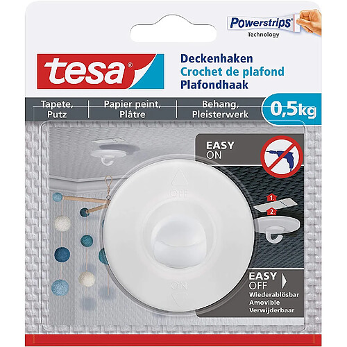 Crochet de plafond tesa ® pour papiers peints et plâtre (0,5 kg) tesa 77781-00000-00 blanc 1 pc(s)