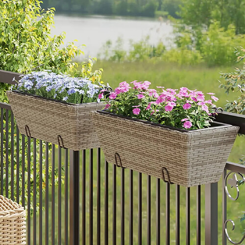 vidaXL Jardinières avec crochets 2 pcs gris résine tressée