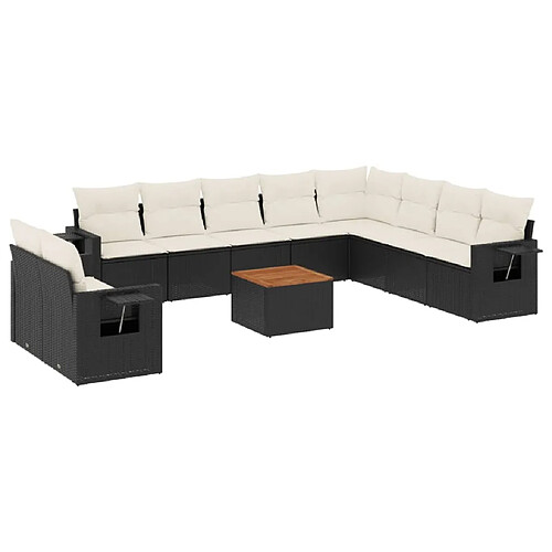 Maison Chic Salon de jardin 11 pcs avec coussins | Ensemble de Table et chaises | Mobilier d'Extérieur noir résine tressée -GKD73227