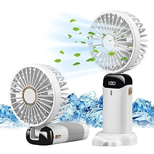 Ventilateur Rechargeable USB Portable (blanc), 5 Vitesses, Mini Ventilateur Alimenté par Batterie Ventilateur de Bureau Pliable avec Affichage à LED pour les Voyages en Plein Air dans la Chambre à Coucher du Bureau à Domicile