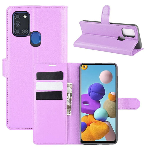 Etui en PU litchi grain cool violet pour votre Samsung Galaxy A21s