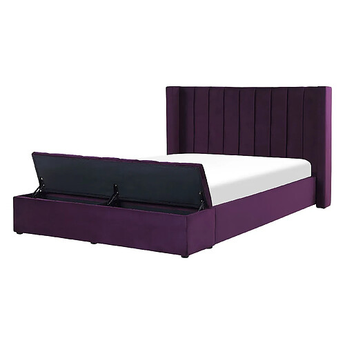 Beliani Lit double en velours violet avec banc coffre 140 x 200 cm NOYERS