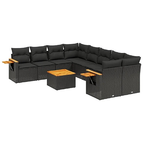 Maison Chic Salon de jardin 9 pcs avec coussins | Ensemble de Table et chaises | Mobilier d'Extérieur noir résine tressée -GKD16471