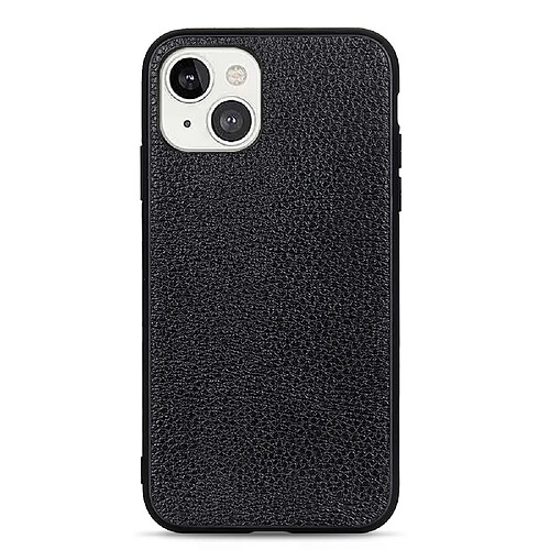 Coque en TPU + cuir véritable texture litchi noir pour votre Apple iPhone 13 6.1 pouces