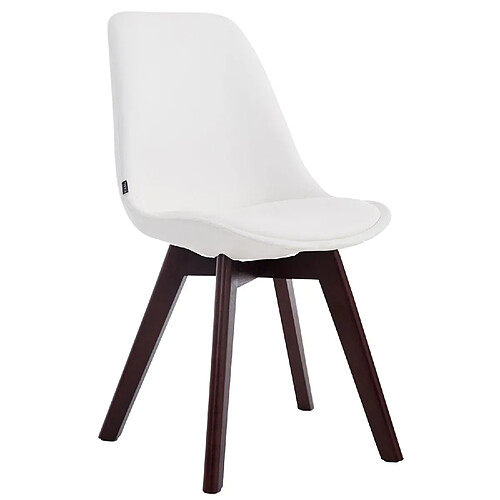 Decoshop26 Chaise de salle à manger x1 style scandinave en PVC blanc support 4 pieds en bois couleur noyer 10_0003751