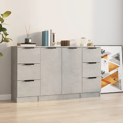 vidaXL Buffets 3 pcs gris béton bois d'ingénierie