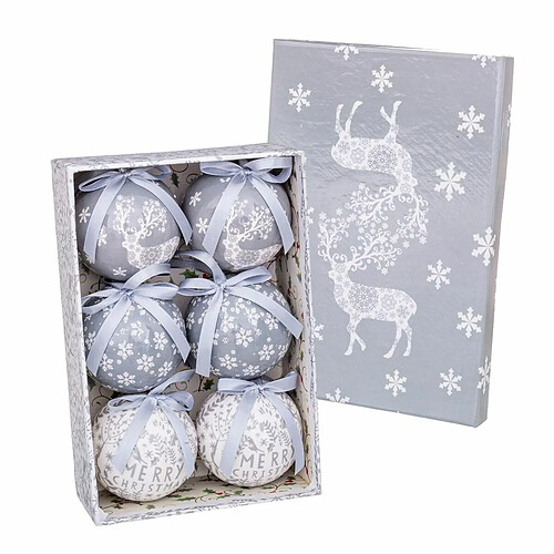 BigBuy Christmas Boules de Noël Blanc Argenté Papier Polyfoam Cerf 7,5 x 7,5 x 7,5 cm (6 Unités)