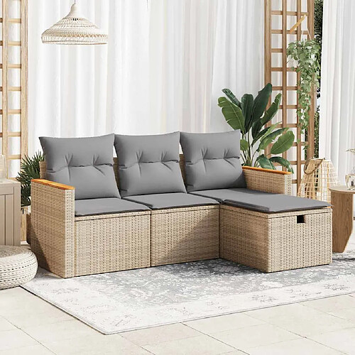 vidaXL Salon de jardin avec coussins 4 pcs beige résine tressée