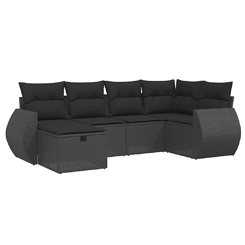 Maison Chic Ensemble Tables et chaises d'extérieur 6pcs avec coussins,Salon de jardin noir résine tressée -GKD349218