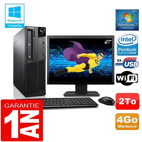 PC Lenovo M92p SFF Intel G630 Ram 4Go Disque 2 To Wifi W7 Ecran 27" · Occasion