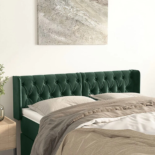 vidaXL Tête de lit avec oreilles Vert foncé 163x16x78/88 cm Velours