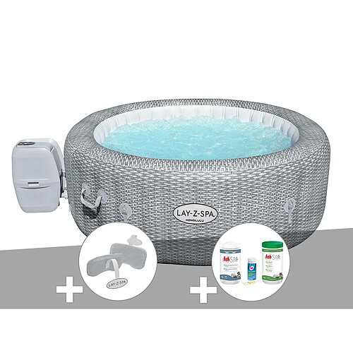 Kit spa gonflable Bestway Lay-Z-Spa Honolulu rond Airjet 4/6 places + Kit traitement brome + 2 appuie-têtes