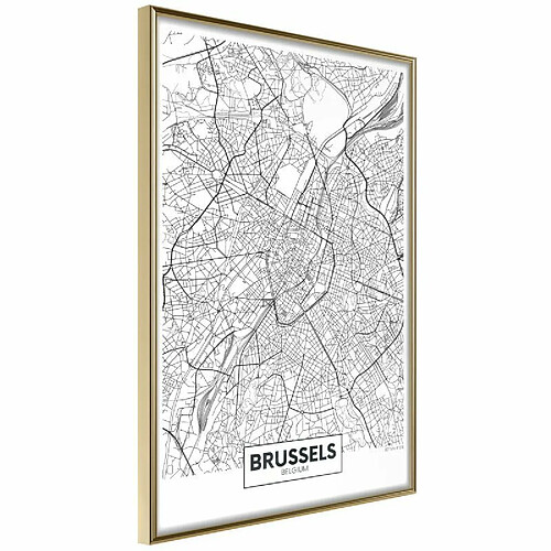 Paris Prix Affiche Murale Encadrée City map Brussels 20 x 30 cm Or