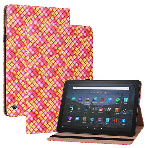 Etui en PU texture tissée avec support, rose pour votre Amazon Fire HD10 2021/Fire HD10 Plus 2021