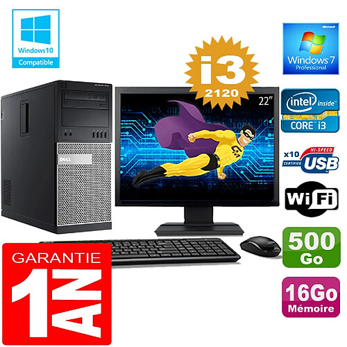 PC Tour DELL 7010 Core I3-2120 Ram 16Go Disque 500 Go Wifi W7 Ecran 22" · Occasion