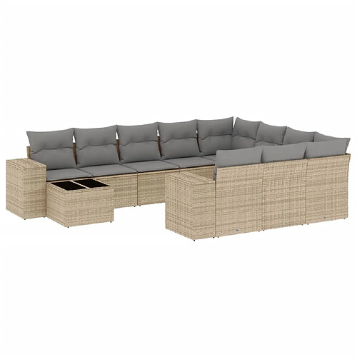 Maison Chic Salon de jardin 11 pcs avec coussins | Ensemble de Table et chaises | Mobilier d'Extérieur beige résine tressée -GKD19723